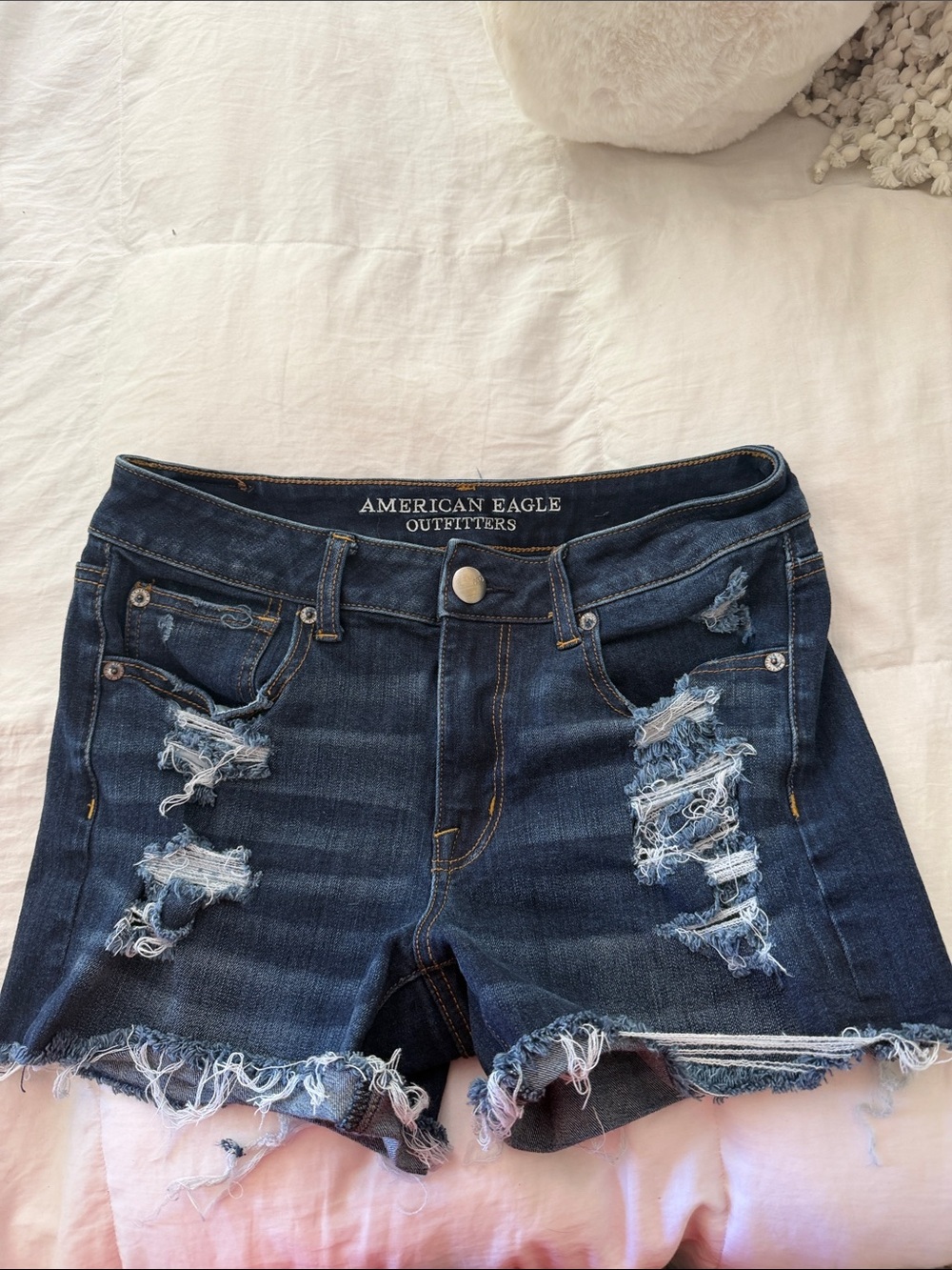 American Eagle Outfitters Dark Blue Distressed Denim Shorts